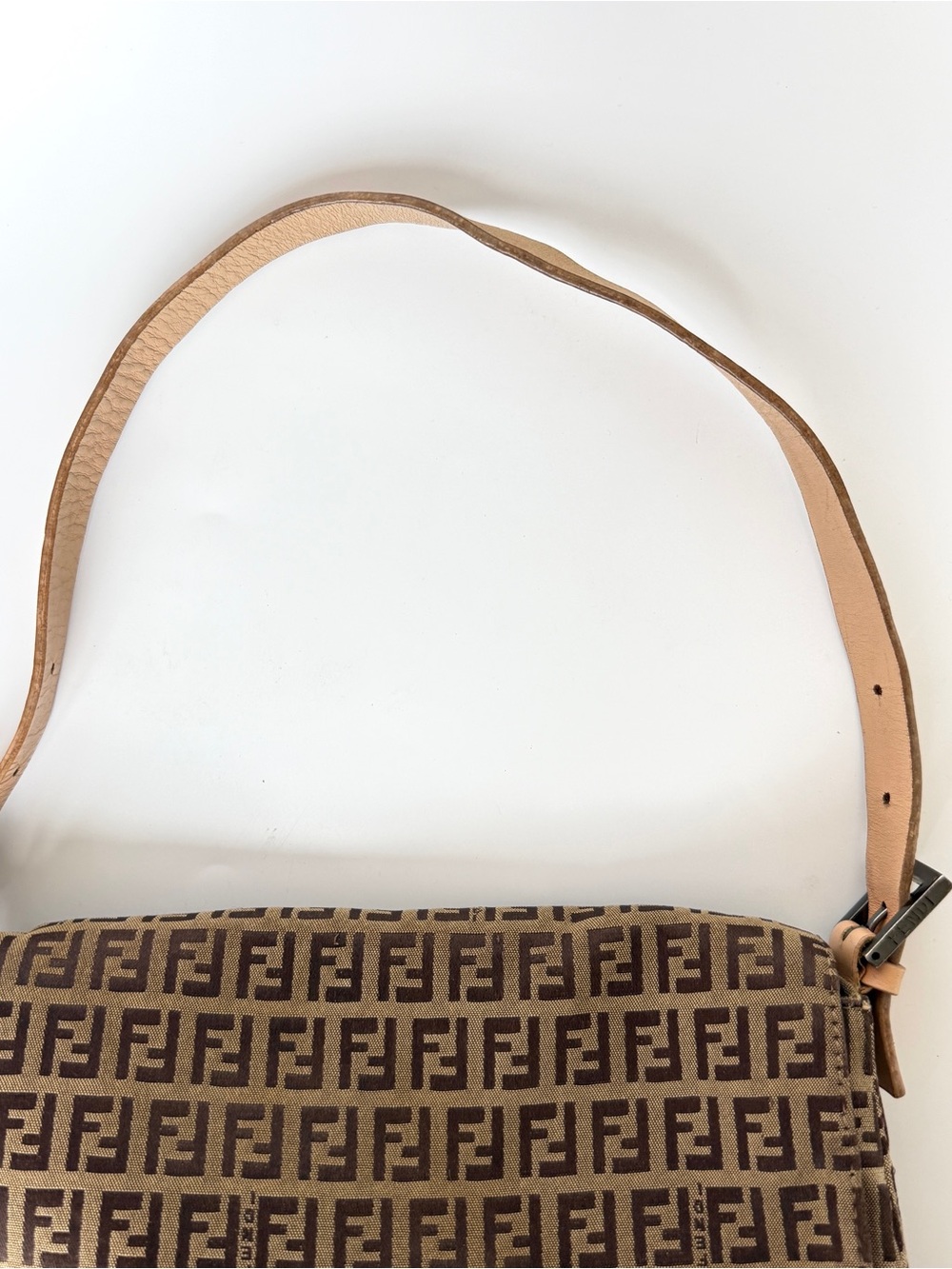 Vintage Fendi Zucchino Mama Baguette Shoulder Bag with Tan Leather Trim - Picture 4 of 9